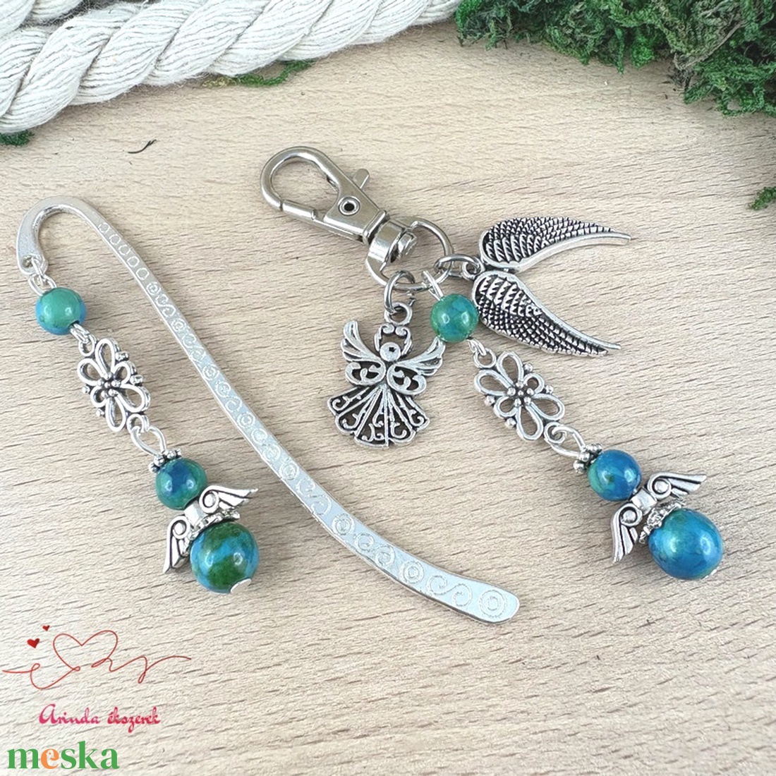 Krizokolla angyal könyvjelző és kulcstartó szett � ásvány ajándék - könyv & zene - könyvjelző - Meska.hu