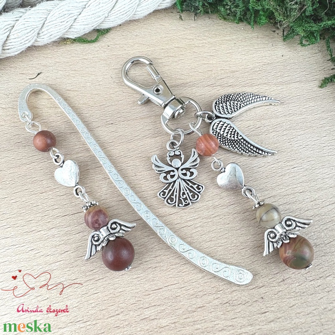 Leopárd jáspis angyal könyvjelző és kulcstartó szett � ásvány ajándék - könyv & zene - könyvjelző - Meska.hu