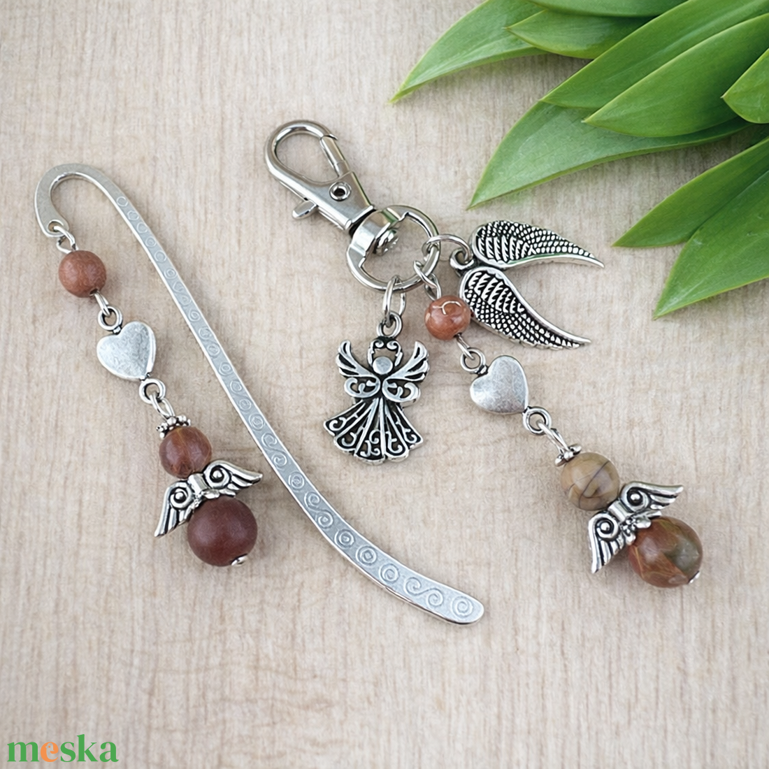 Leopárd jáspis angyal könyvjelző és kulcstartó szett � ásvány ajándék - könyv & zene - könyvjelző - Meska.hu