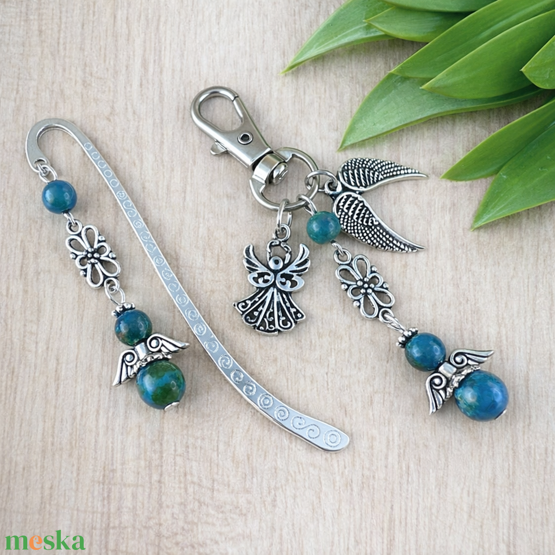 Krizokolla angyal könyvjelző és kulcstartó szett � ásvány ajándék - könyv & zene - könyvjelző - Meska.hu