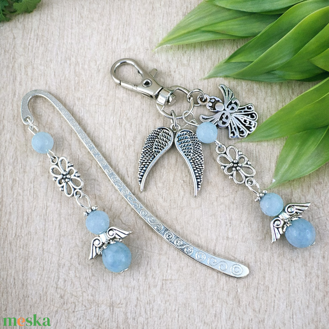 Akvamarin angyal könyvjelző és kulcstartó szett � ásvány ajándék - könyv & zene - könyvjelző - Meska.hu