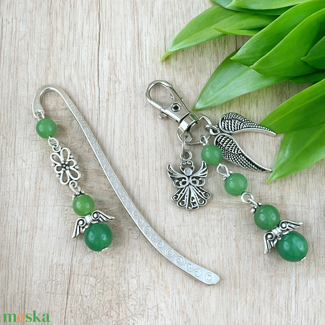 Zöld aventurin angyal könyvjelző és kulcstartó szett � ásvány ajándék - könyv & zene - könyvjelző - Meska.hu