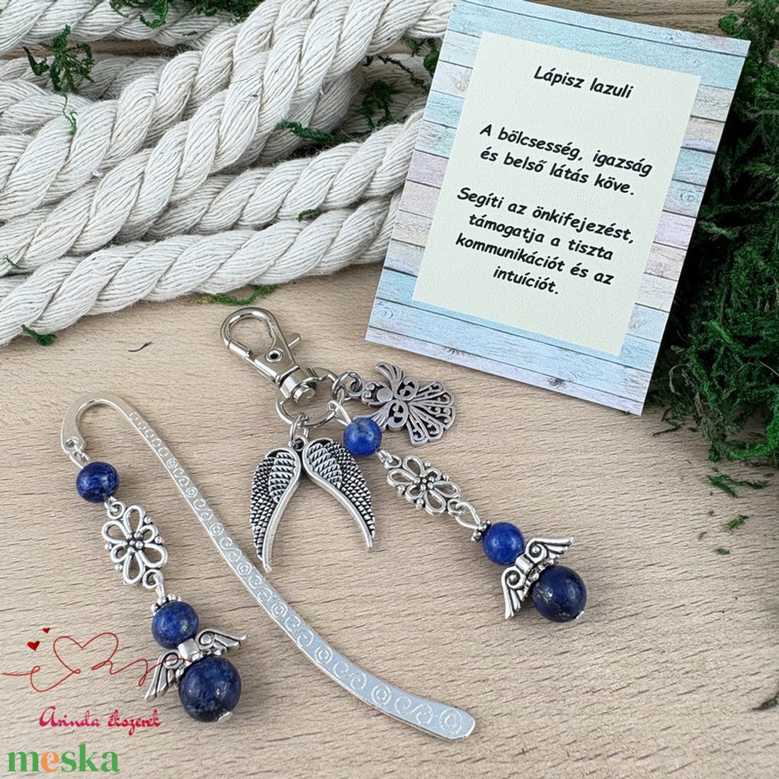 Lápisz lazuli angyal könyvjelző és kulcstartó szett � ásvány ajándék - könyv & zene - könyvjelző - Meska.hu