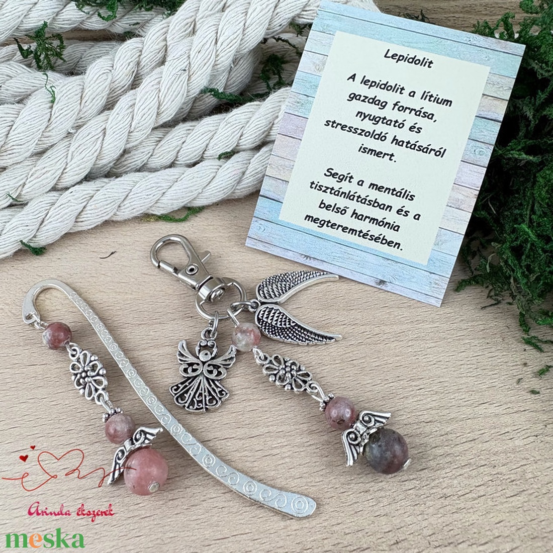 Lepidolit angyal könyvjelző és kulcstartó szett � ásvány ajándék - könyv & zene - könyvjelző - Meska.hu