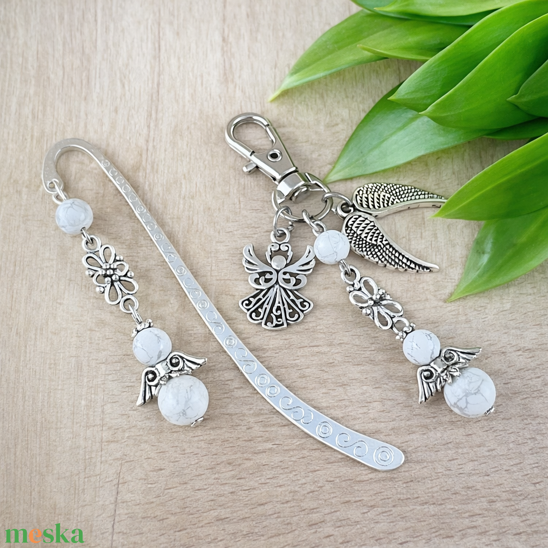 Howlit angyal könyvjelző és kulcstartó szett � ásvány ajándék - könyv & zene - könyvjelző - Meska.hu