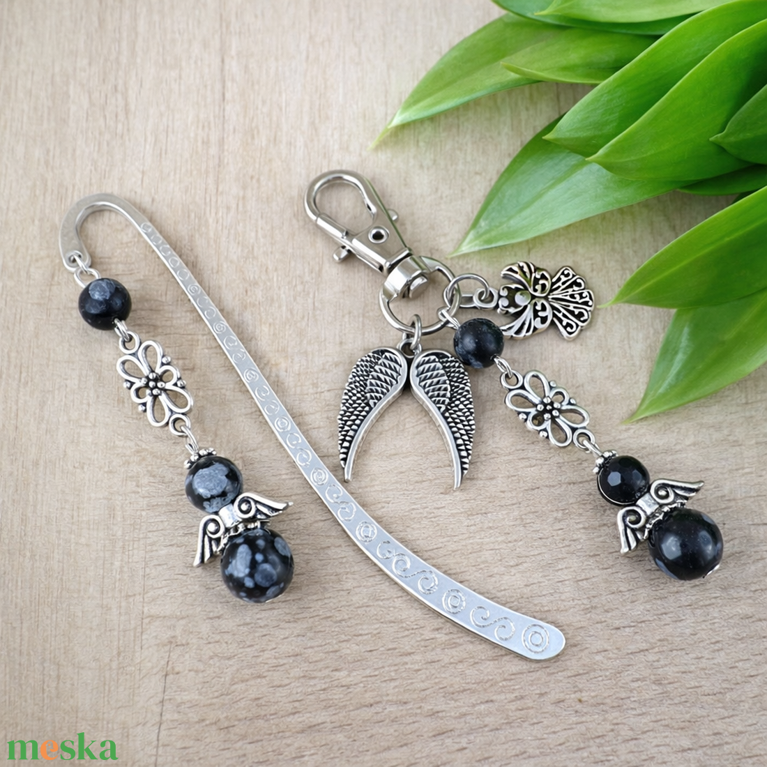 Hópehely obszidián angyal könyvjelző és kulcstartó szett � ásvány ajándék - könyv & zene - könyvjelző - Meska.hu