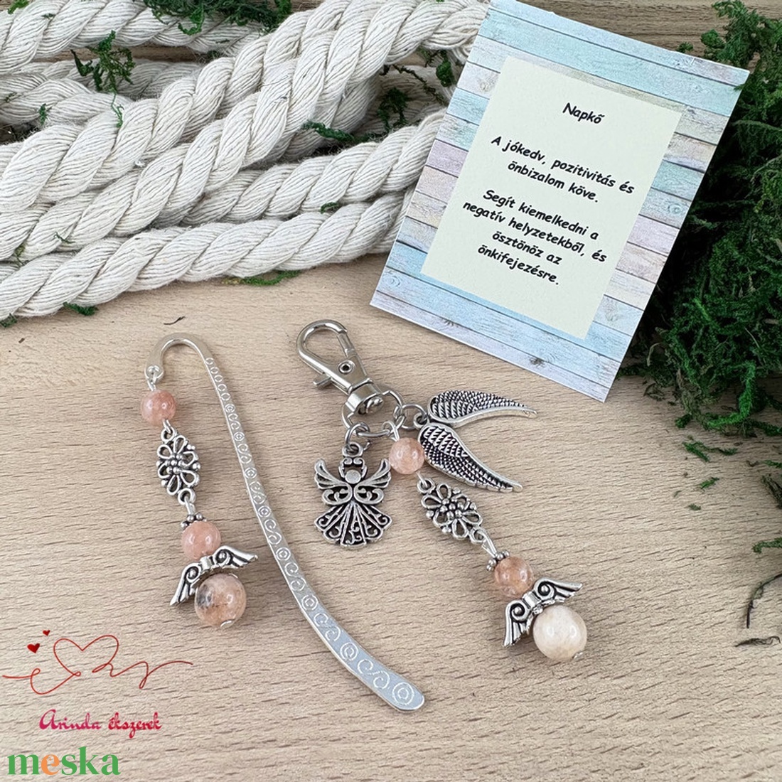 Napkő angyal könyvjelző és kulcstartó szett � ásvány ajándék - könyv & zene - könyvjelző - Meska.hu