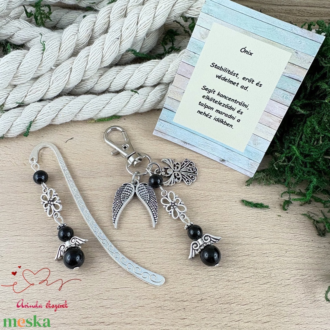 Ónix angyal könyvjelző és kulcstartó szett � ásvány ajándék - könyv & zene - könyvjelző - Meska.hu