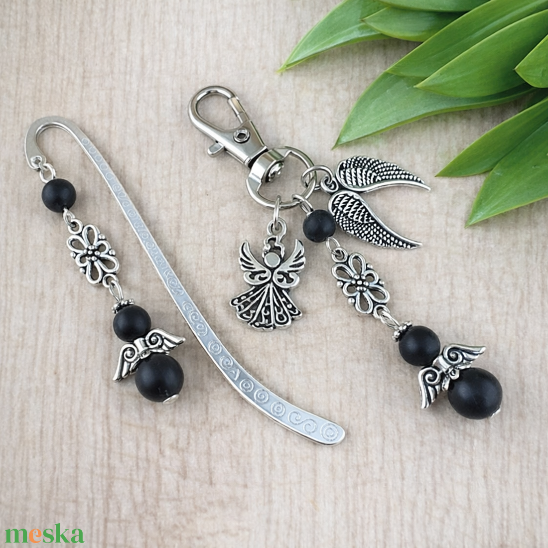 Ónix matt angyal könyvjelző és kulcstartó szett � ásvány ajándék - könyv & zene - könyvjelző - Meska.hu