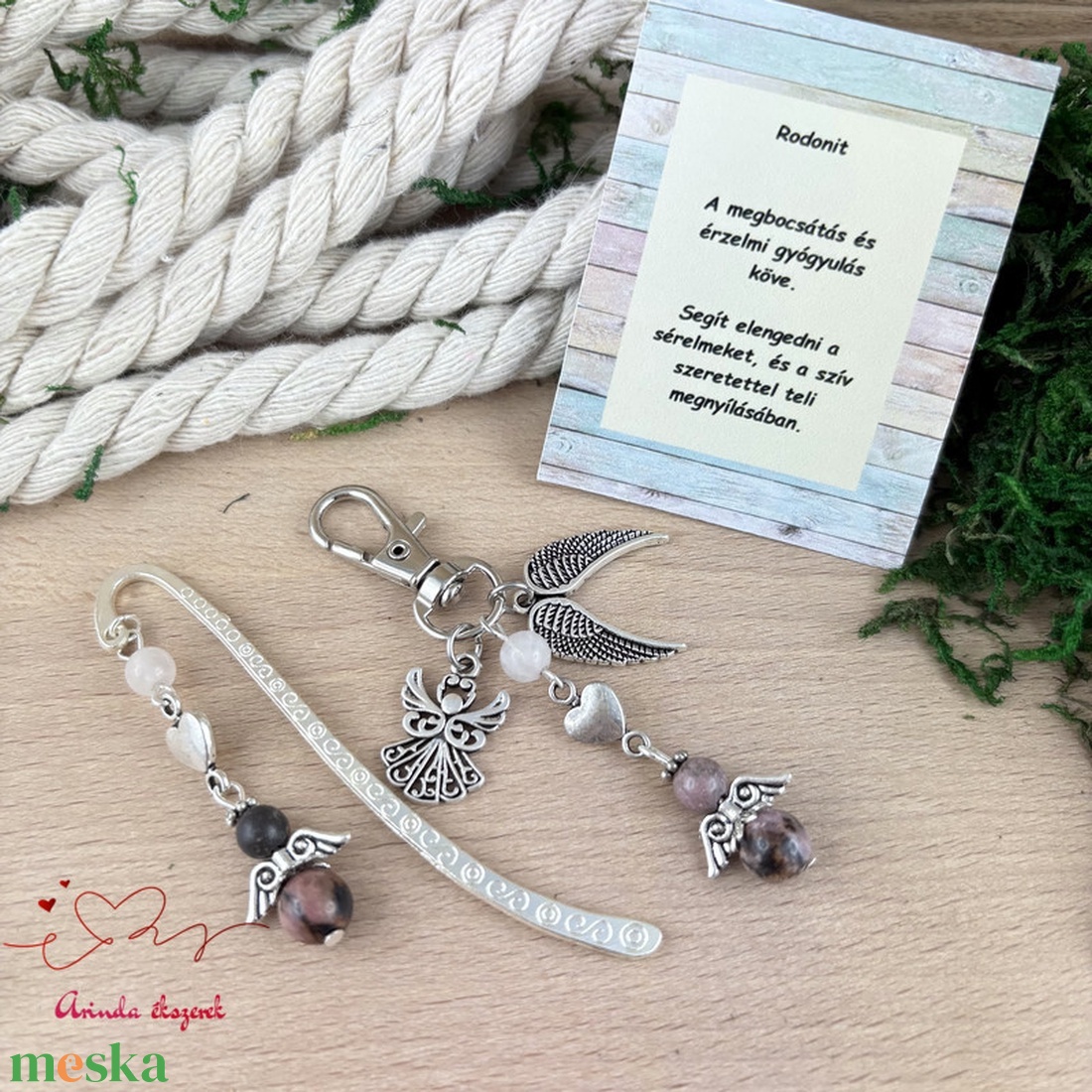 Rodonit angyal könyvjelző és kulcstartó szett � ásvány ajándék - könyv & zene - könyvjelző - Meska.hu