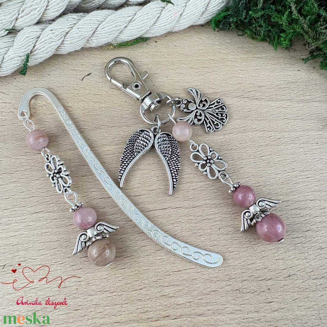 Rodonit pink angyal könyvjelző és kulcstartó szett � ásvány ajándék - könyv & zene - könyvjelző - Meska.hu