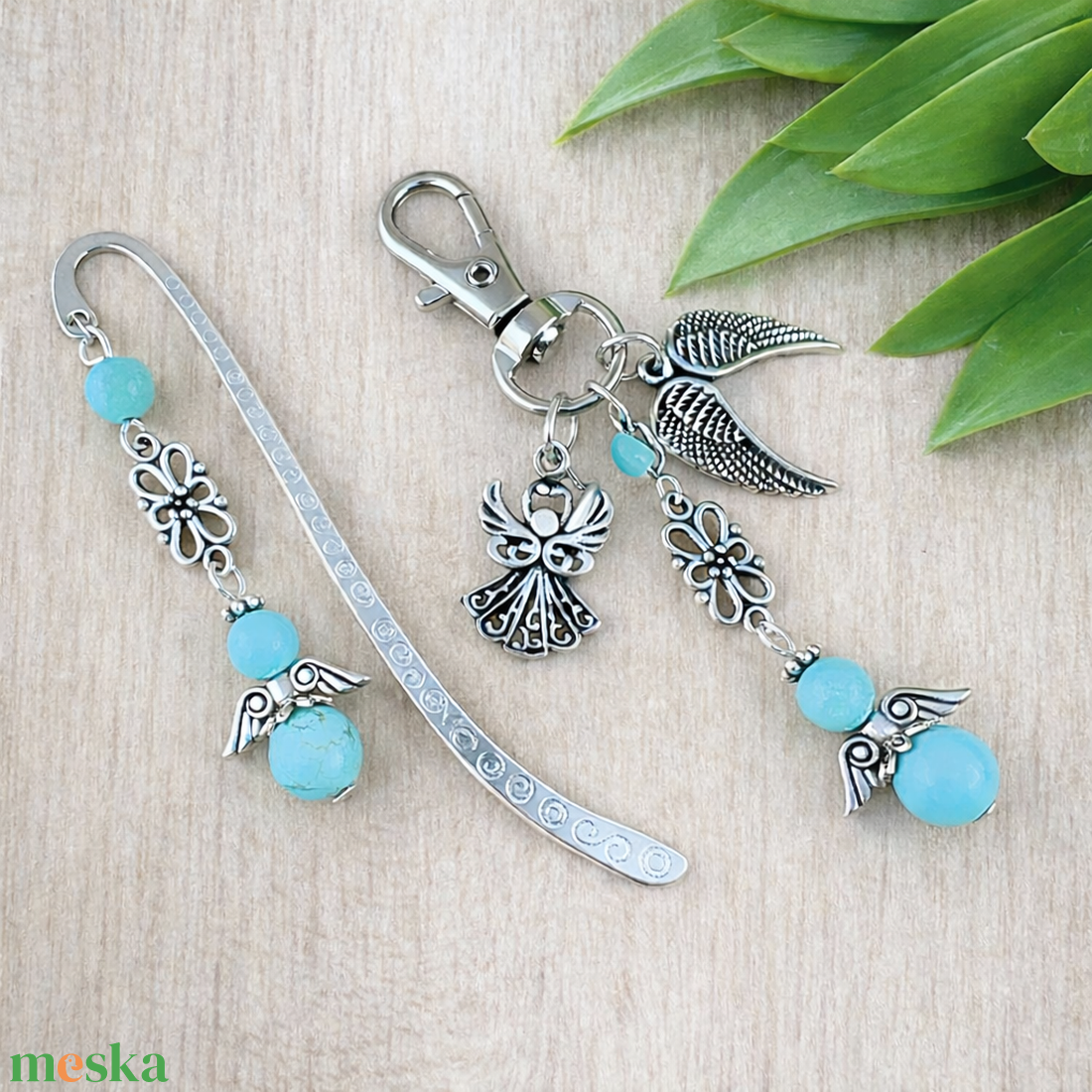 Türkiz kék angyal könyvjelző és kulcstartó szett � ásvány ajándék - könyv & zene - könyvjelző - Meska.hu