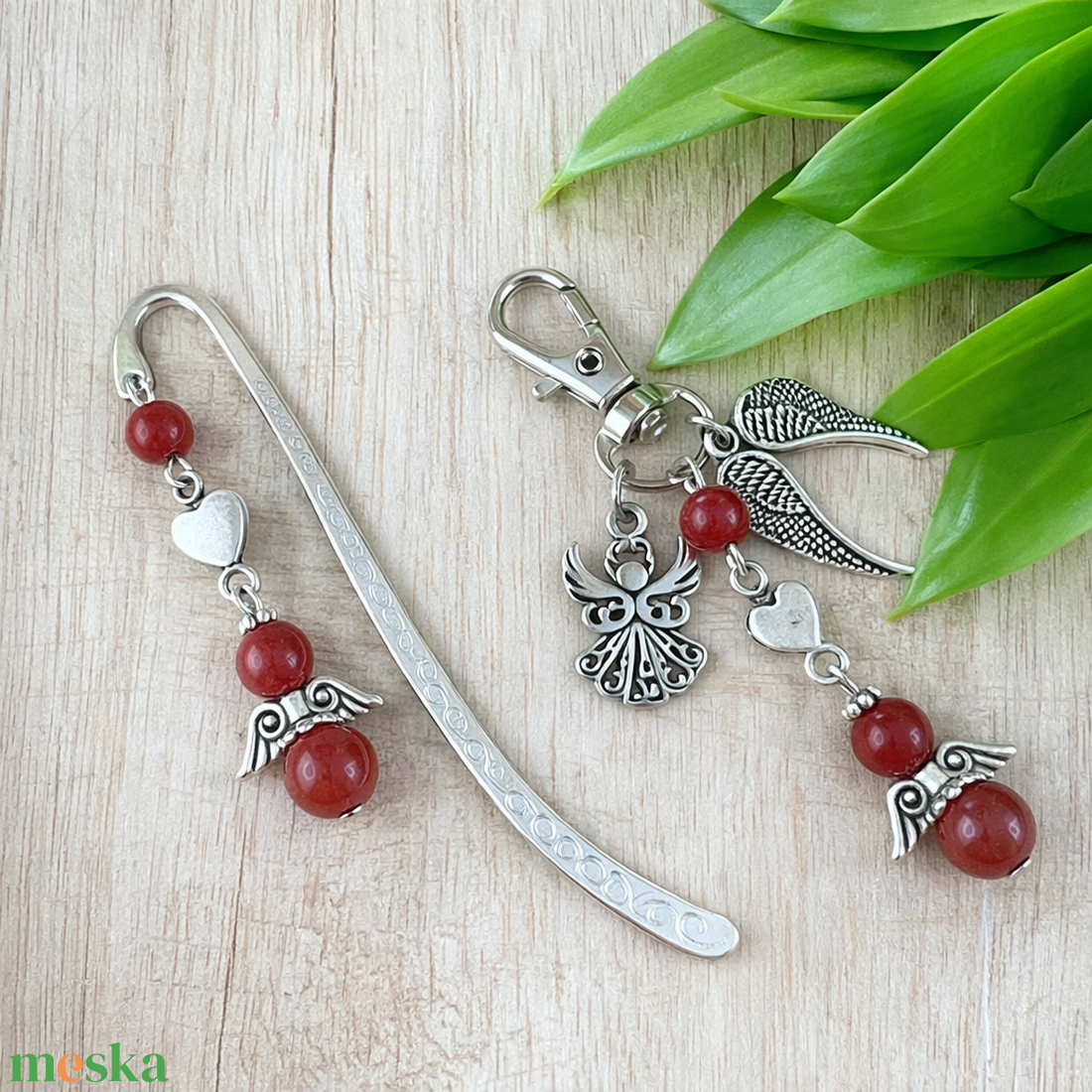 Vörös jáspis angyal könyvjelző és kulcstartó szett � ásvány ajándék - könyv & zene - könyvjelző - Meska.hu