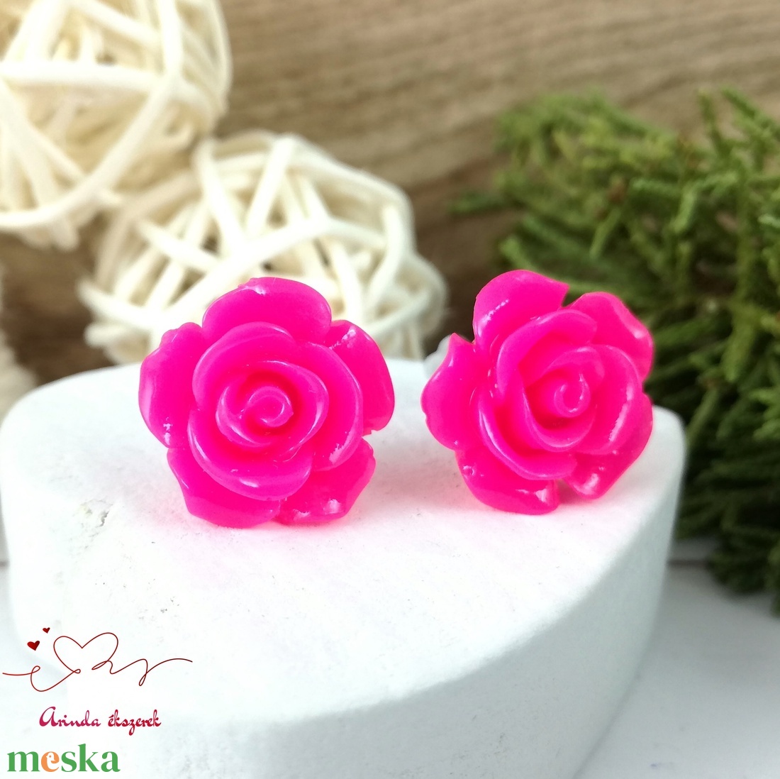 14 mm pink rózsa bedugós fülbevaló � nemesacél alapú romantikus virág ékszer, ajándék nőknek - ékszer - fülbevaló - pötty fülbevaló - Meska.hu