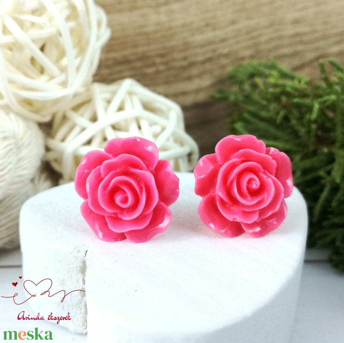 14 mm sötét rózsa rózsa bedugós fülbevaló � nemesacél alapú romantikus virág ékszer, ajándék nőknek - ékszer - fülbevaló - pötty fülbevaló - Meska.hu