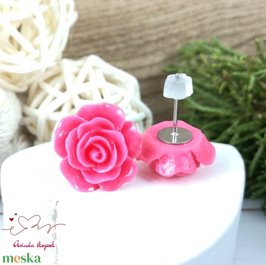 14 mm sötét rózsa rózsa bedugós fülbevaló � nemesacél alapú romantikus virág ékszer, ajándék nőknek - ékszer - fülbevaló - pötty fülbevaló - Meska.hu