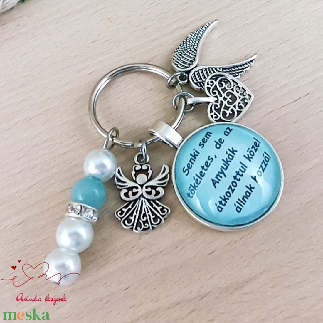 Idézetes kulcstartó anyának kék üveglencsével � Senki sem tökéletes ajándék - táska & tok - kulcstartó & táskadísz - kulcstartó - Meska.hu