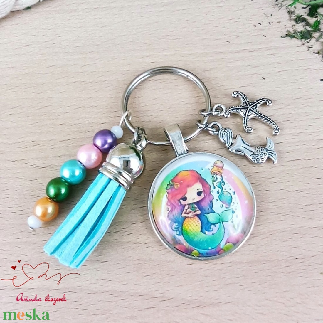 Sellő kulcstartó kék bojttal � születésnapi ajándék kislánynak - táska & tok - kulcstartó & táskadísz - kulcstartó - Meska.hu