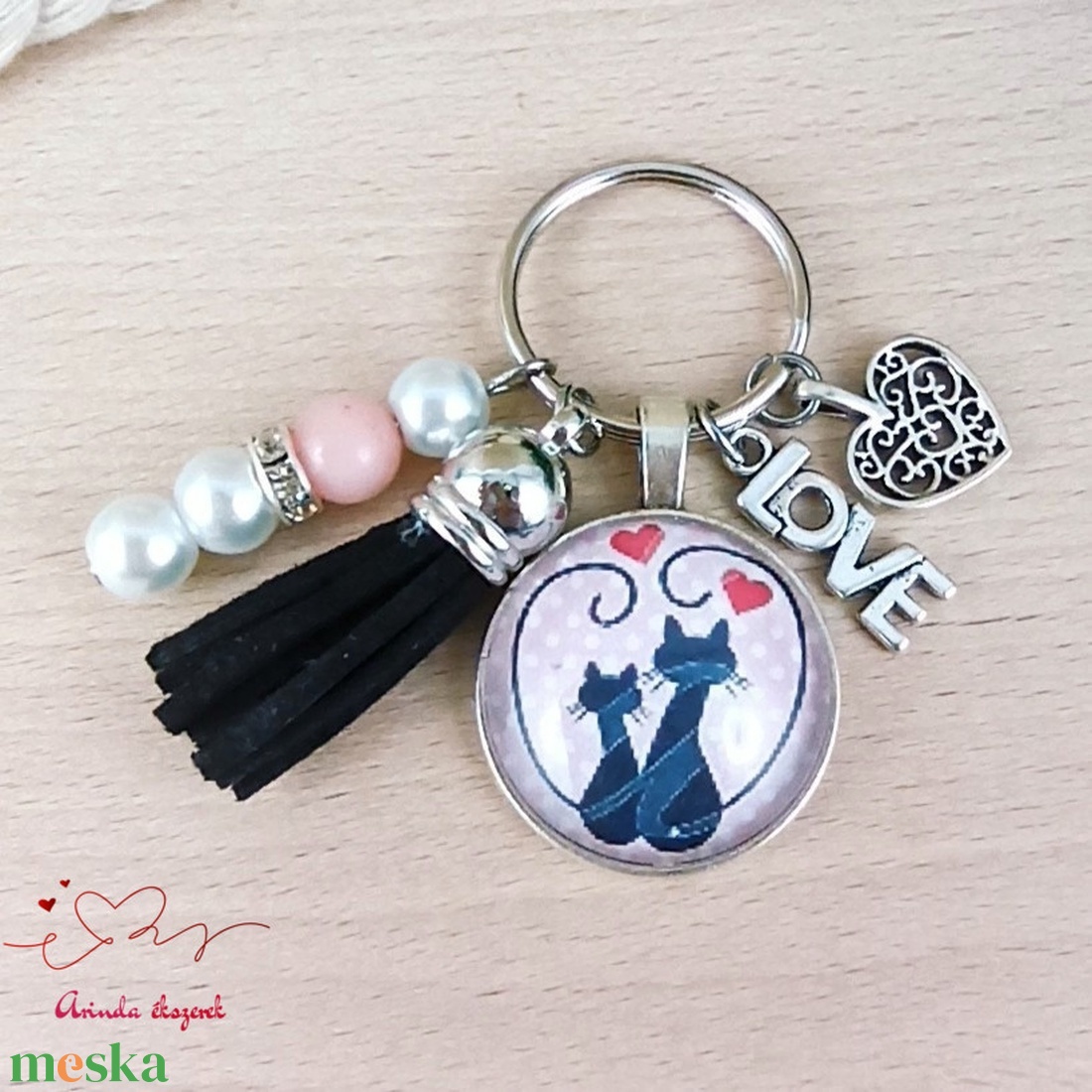 Szerelmes cicák kulcstartó � romantikus ajándék Valentin-napra - táska & tok - kulcstartó & táskadísz - kulcstartó - Meska.hu