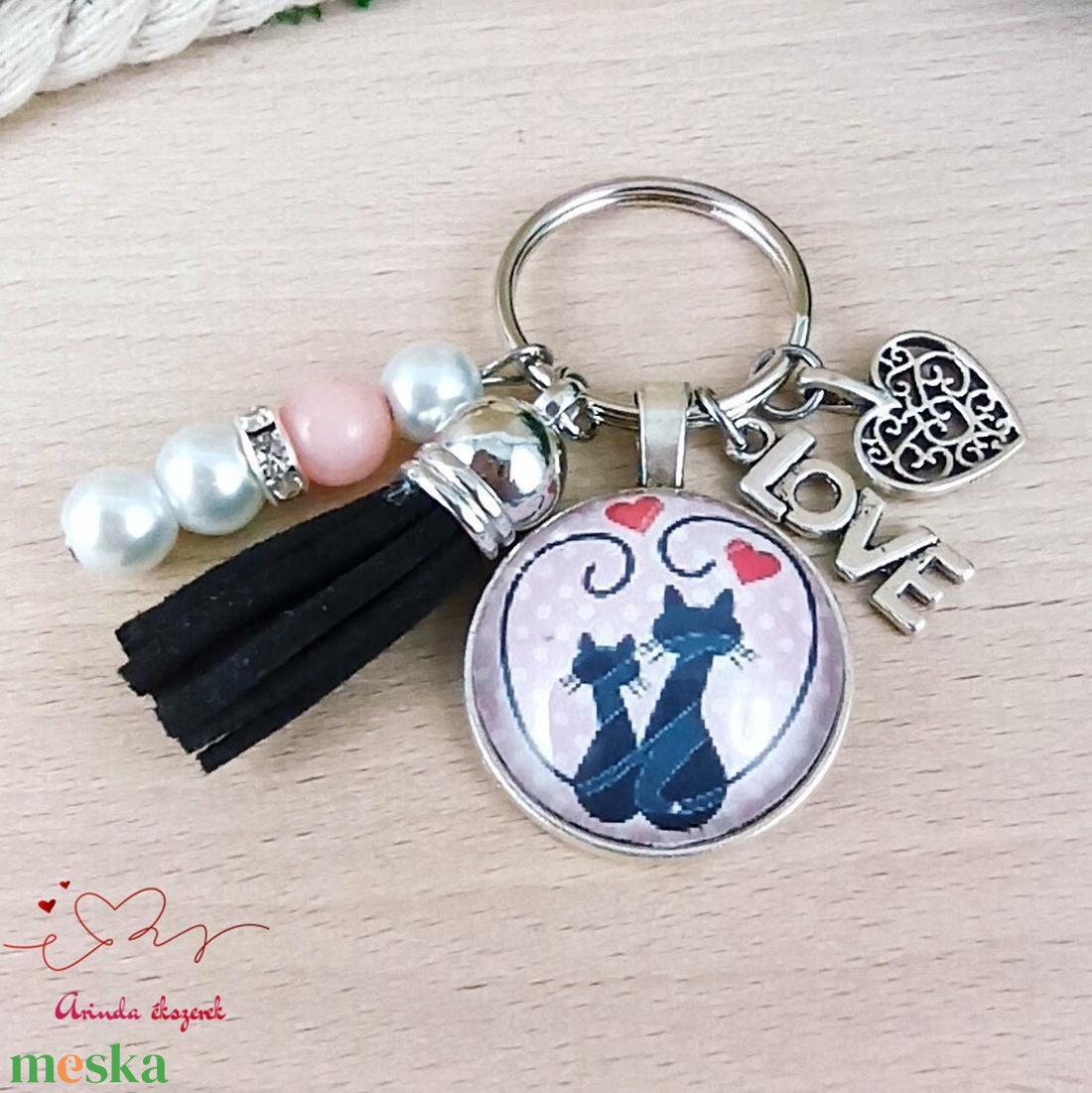 Szerelmes cicák kulcstartó � romantikus ajándék Valentin-napra - táska & tok - kulcstartó & táskadísz - kulcstartó - Meska.hu