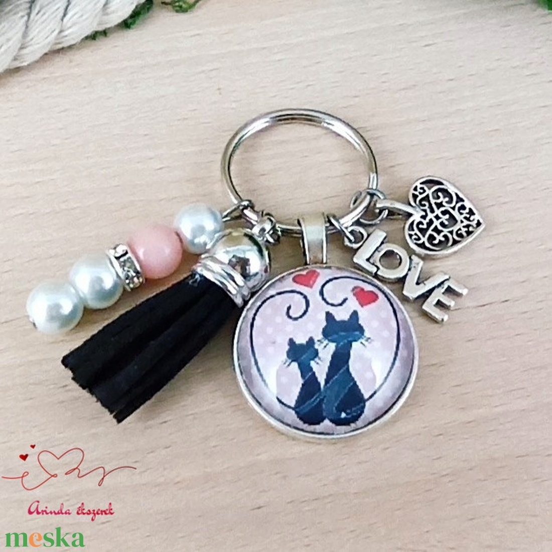 Szerelmes cicák kulcstartó � romantikus ajándék Valentin-napra - táska & tok - kulcstartó & táskadísz - kulcstartó - Meska.hu