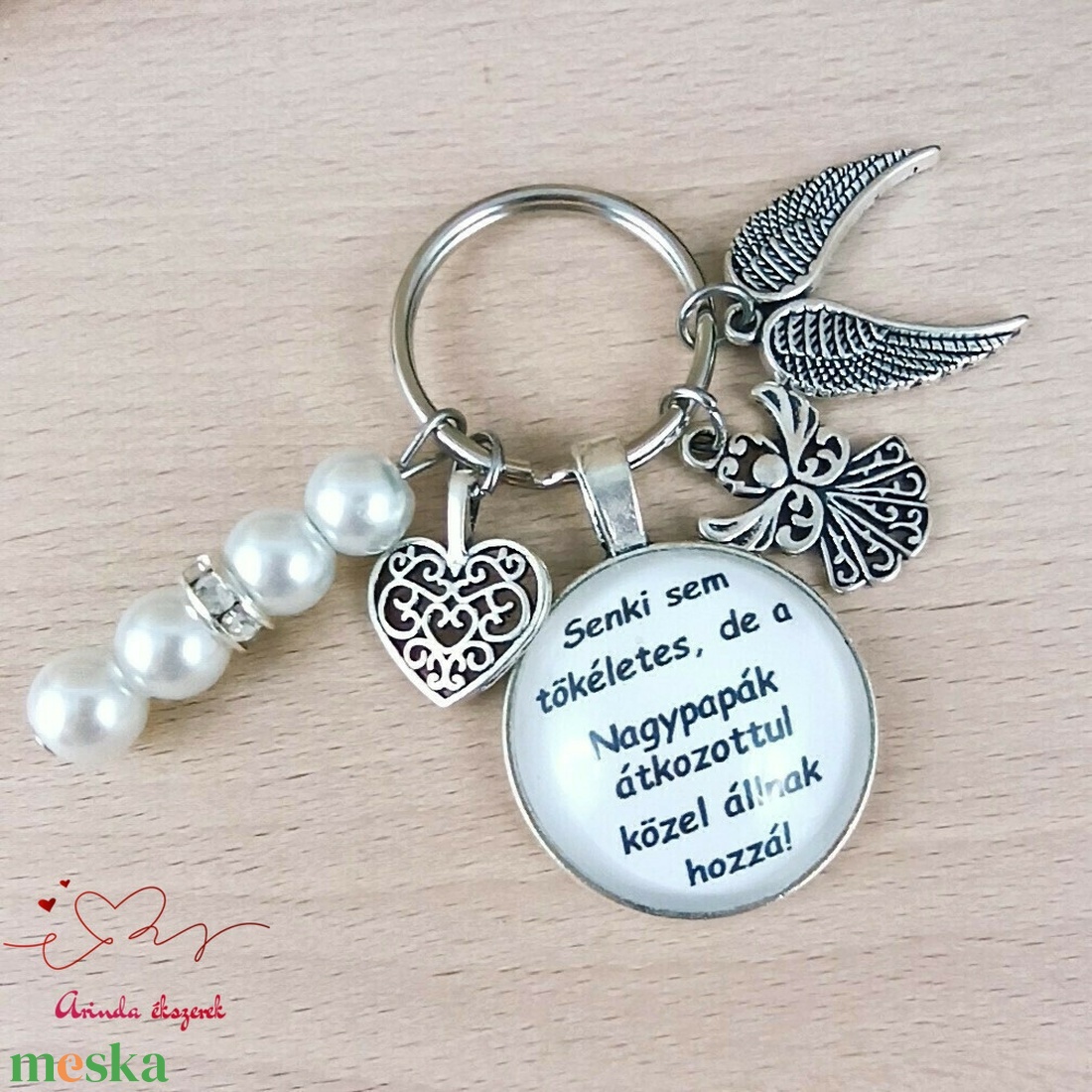 Senki sem tökéletes, de a Nagypapák idézetes üveglencsés kulcstartó � ajándék papának - táska & tok - kulcstartó & táskadísz - kulcstartó - Meska.hu