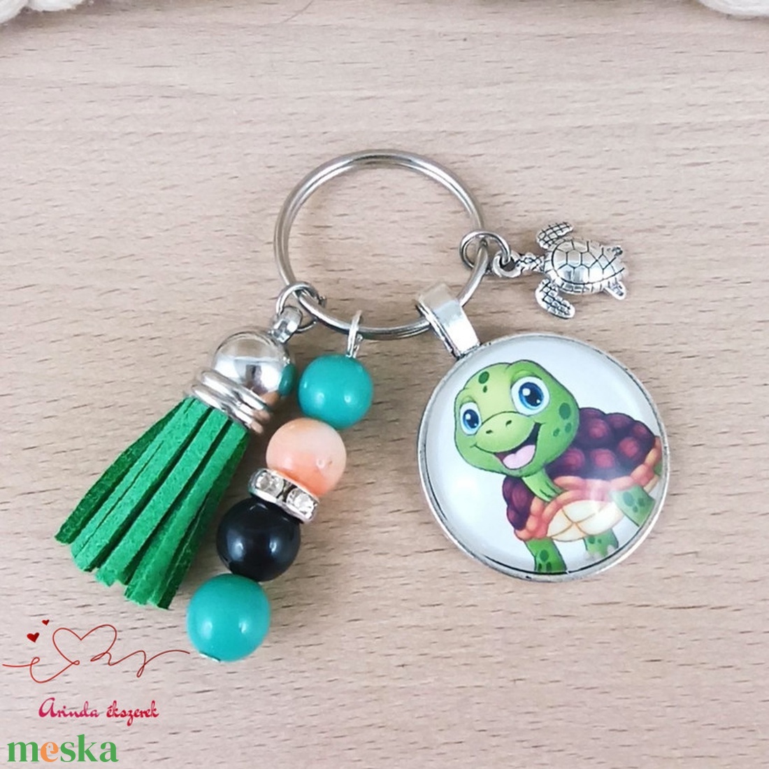 Teknősös kulcstartó zöld bojttal � cuki gyerek ajándék ovisoknak - táska & tok - kulcstartó & táskadísz - kulcstartó - Meska.hu