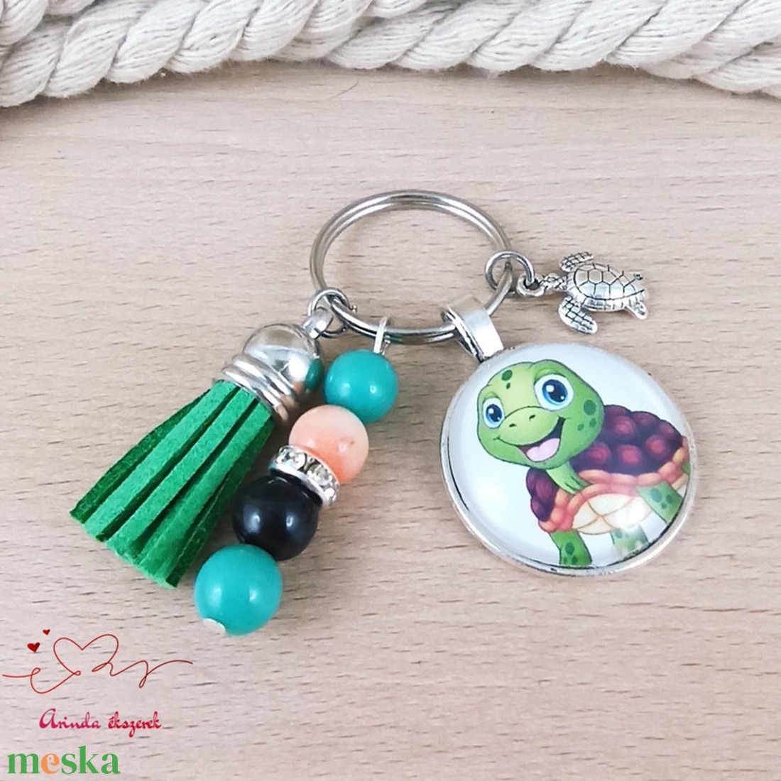 Teknősös kulcstartó zöld bojttal � cuki gyerek ajándék ovisoknak - táska & tok - kulcstartó & táskadísz - kulcstartó - Meska.hu