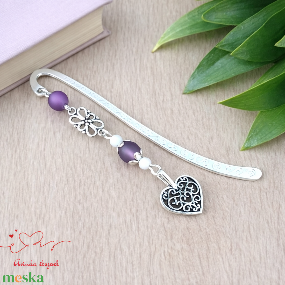 Szív charm könyvjelző pedagógusnapra � lila gyöngyökkel - könyv & zene - könyvjelző - Meska.hu