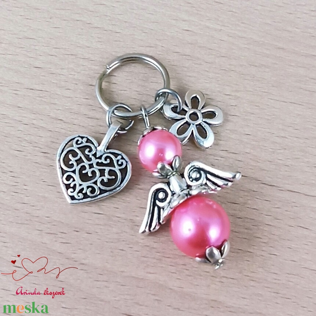 Pink angyalkás kulcstartó - pedagógusnapi ajándék tanárnak, óvónéninek, dadusnak - táska & tok - kulcstartó & táskadísz - kulcstartó - Meska.hu