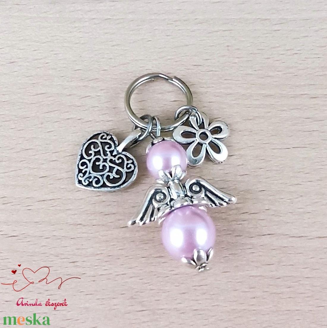 Flamingó angyalkás kulcstartó - pedagógusnapi ajándék tanárnak, óvónéninek, dadusnak - táska & tok - kulcstartó & táskadísz - kulcstartó - Meska.hu