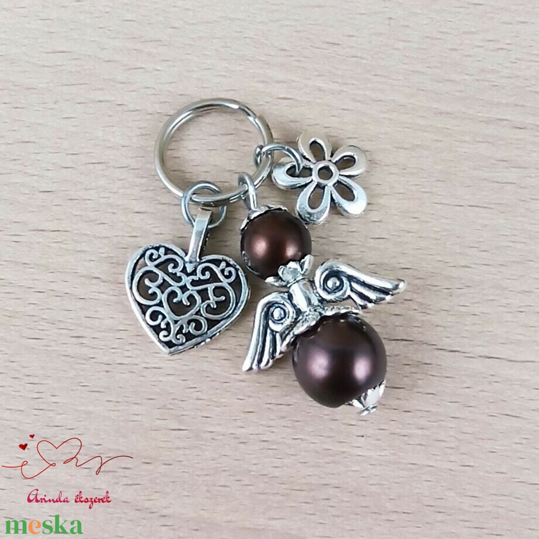 Barna angyalkás kulcstartó - évzáró ajándék tanárnak, óvónéninek, dadusnak - táska & tok - kulcstartó & táskadísz - kulcstartó - Meska.hu