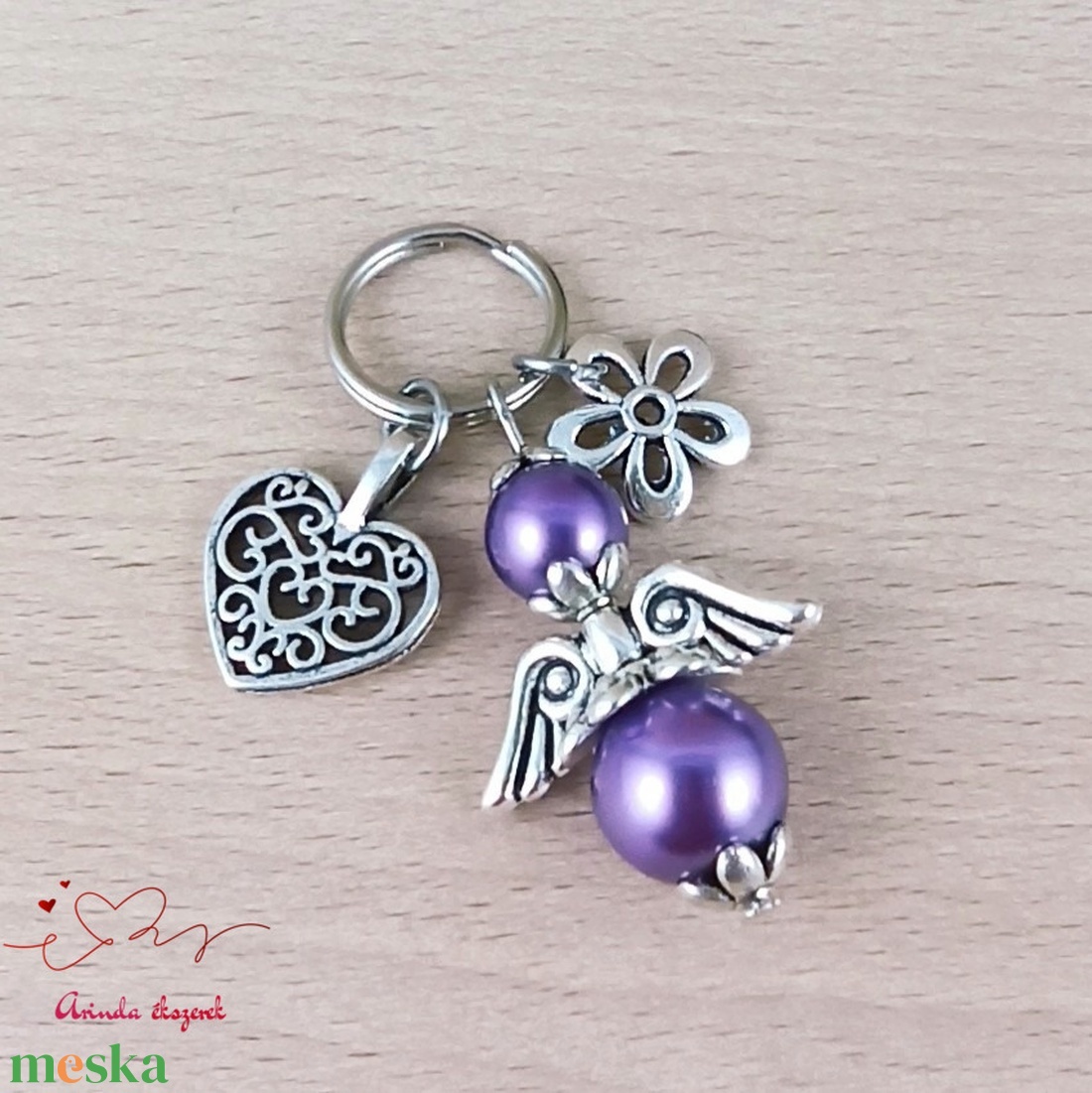Lila angyalkás kulcstartó - tanár búcsúajándék, pedagógus ajándék évzáróra - táska & tok - kulcstartó & táskadísz - kulcstartó - Meska.hu