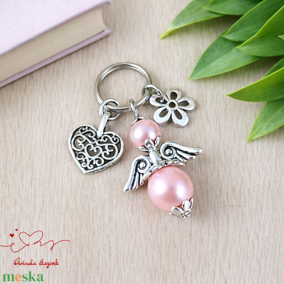 Rózsaszín angyalkás kulcstartó - tanár búcsúajándék, pedagógus ajándék évzáróra - táska & tok - kulcstartó & táskadísz - kulcstartó - Meska.hu