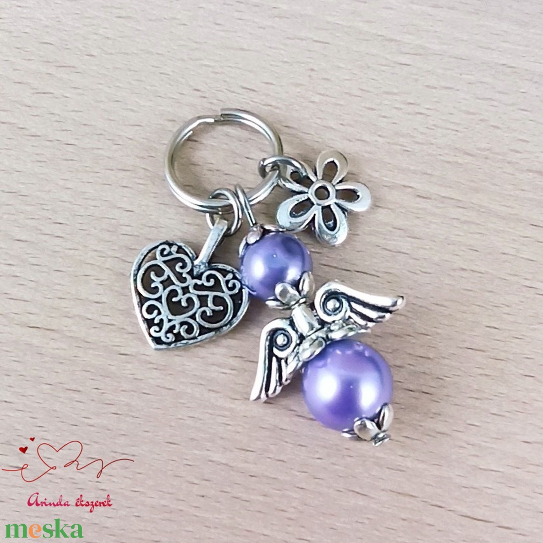 Levendula angyalkás kulcstartó - tanár búcsúajándék, pedagógus ajándék évzáróra - táska & tok - kulcstartó & táskadísz - kulcstartó - Meska.hu