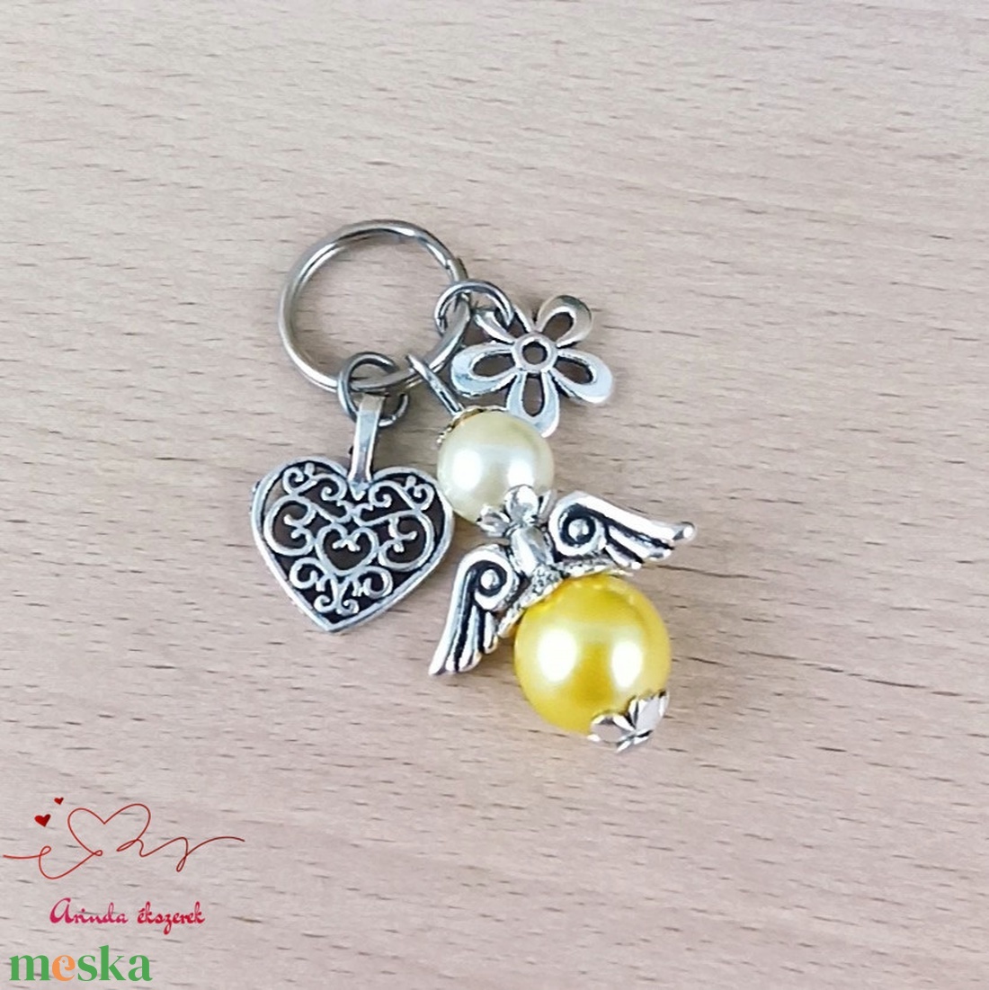Sárga angyalkás kulcstartó � anyák napi ajándék anyának, mamának, keresztanyának - táska & tok - kulcstartó & táskadísz - kulcstartó - Meska.hu