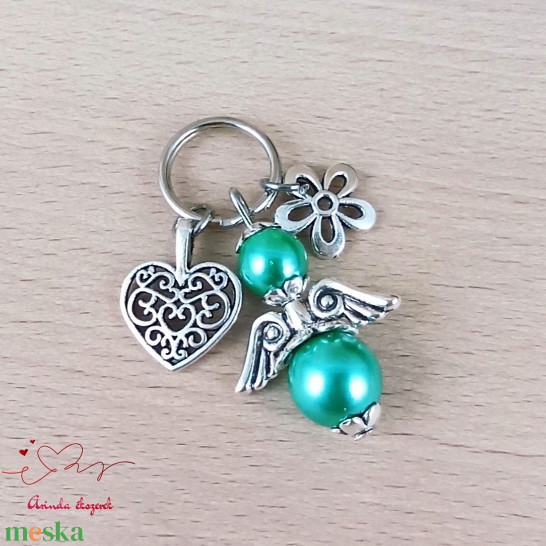 Tengerzöld angyalkás kulcstartó � anyák napi ajándék anyának, mamának, keresztanyának - táska & tok - kulcstartó & táskadísz - kulcstartó - Meska.hu
