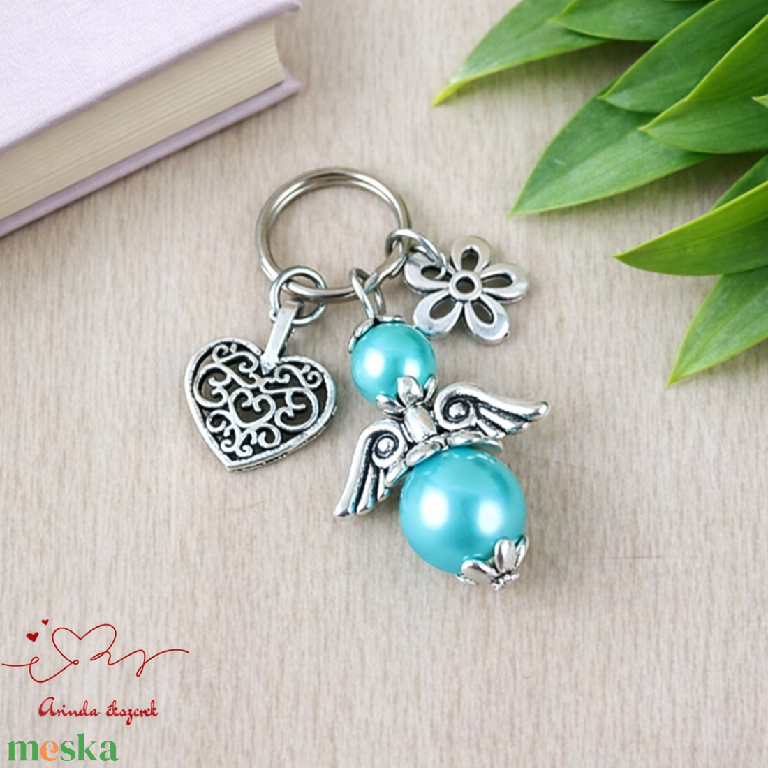 Akvamarin angyalkás kulcstartó � anyák napi ajándék anyának, mamának, keresztanyának - táska & tok - kulcstartó & táskadísz - kulcstartó - Meska.hu