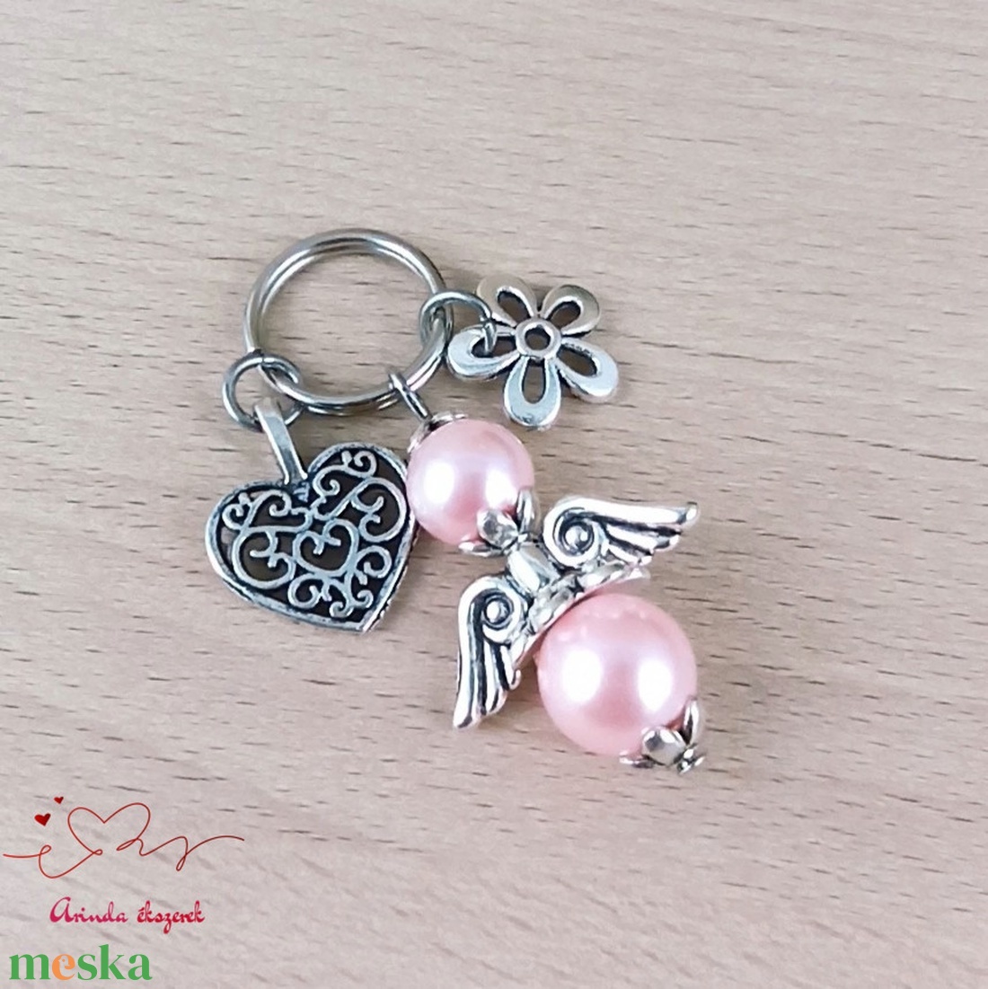 Rózsaszín angyalkás kulcstartó � kézműves kulcstartó ajándék, angyalka táskadísz - táska & tok - kulcstartó & táskadísz - kulcstartó - Meska.hu