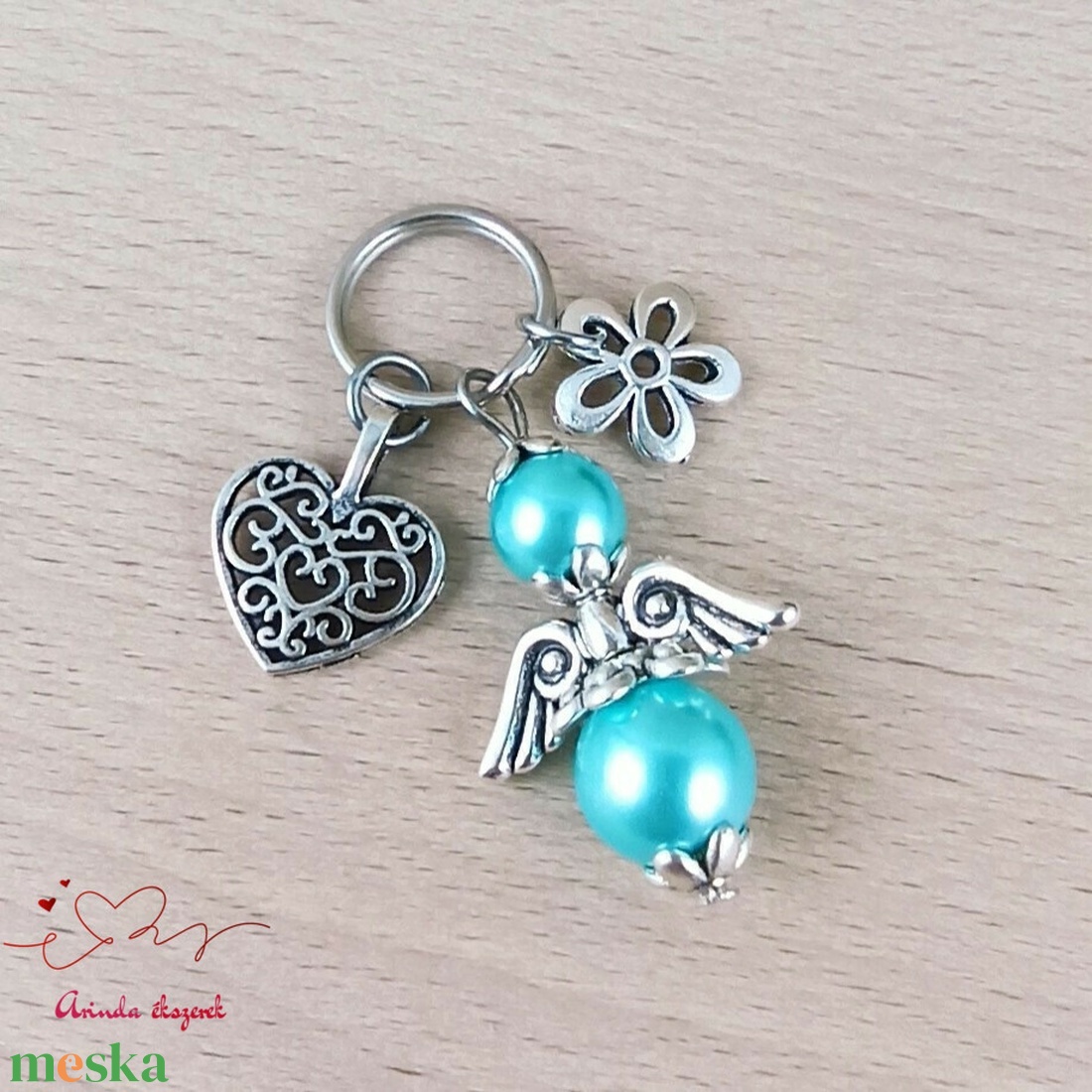 Akvamarin angyalkás kulcstartó � kézműves kulcstartó ajándék, angyalka táskadísz - táska & tok - kulcstartó & táskadísz - kulcstartó - Meska.hu