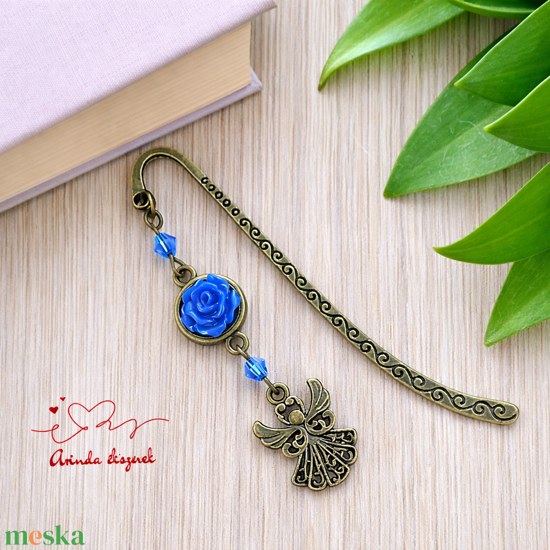 Sötétkék rózsás könyvjelző - Anyák napi apró figyelmesség #78 - könyv & zene - könyvjelző - Meska.hu