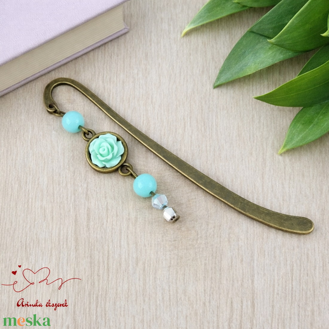 Menta rózsás könyvjelző - Anyák napi apró figyelmesség #71 - könyv & zene - könyvjelző - Meska.hu