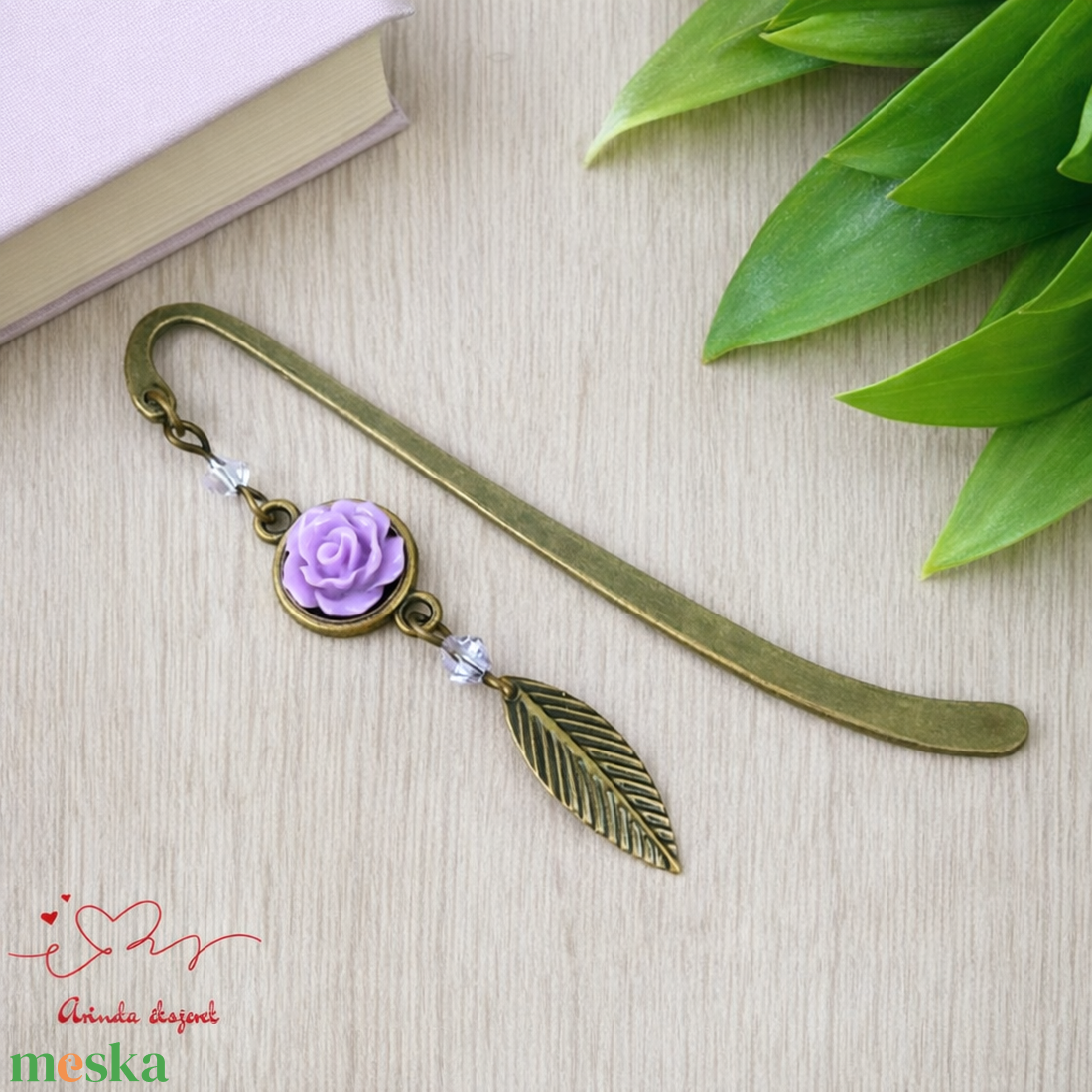 Rózsaszín rózsás könyvjelző - Anyák napi apró figyelmesség #52 - könyv & zene - könyvjelző - Meska.hu