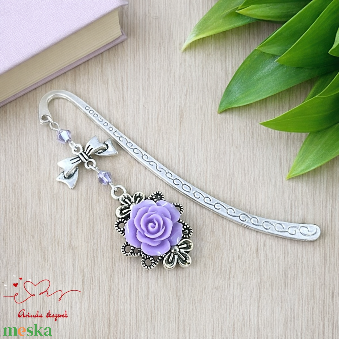 Rózsaszín rózsás könyvjelző - Anyák napi apró figyelmesség #54 - könyv & zene - könyvjelző - Meska.hu