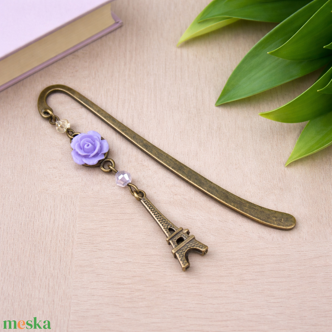 Rózsaszín rózsás könyvjelző - Anyák napi apró figyelmesség #50 - könyv & zene - könyvjelző - Meska.hu