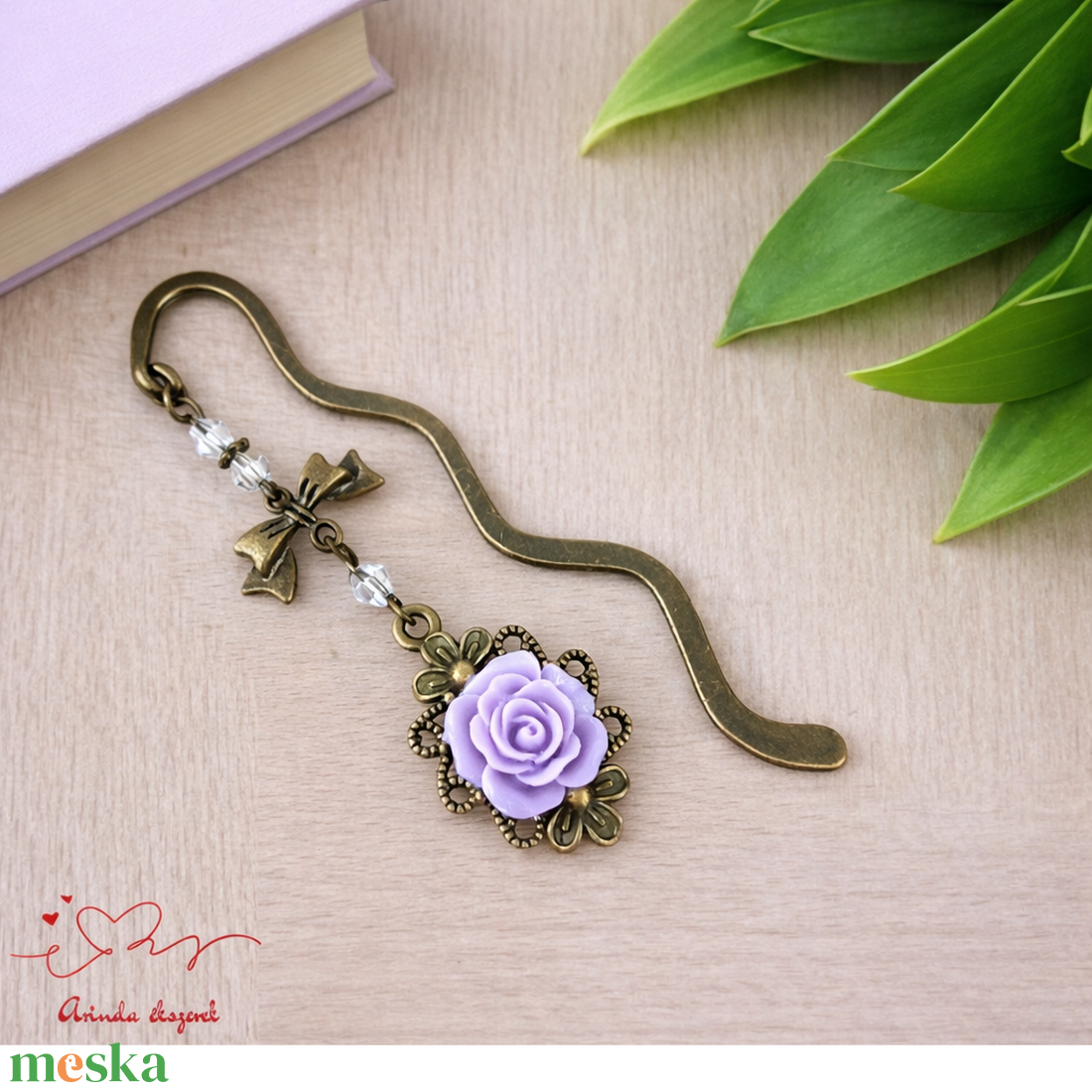 Rózsaszín rózsás könyvjelző - Anyák napi apró figyelmesség #58 - könyv & zene - könyvjelző - Meska.hu