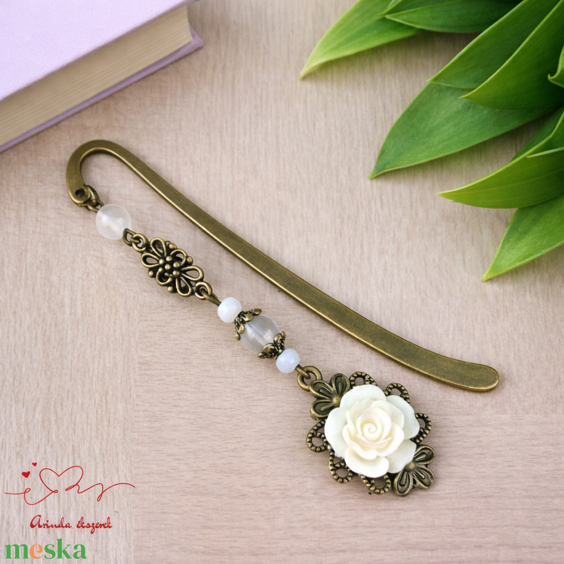 Rózsaszín rózsás könyvjelző - Anyák napi apró figyelmesség #31 - könyv & zene - könyvjelző - Meska.hu