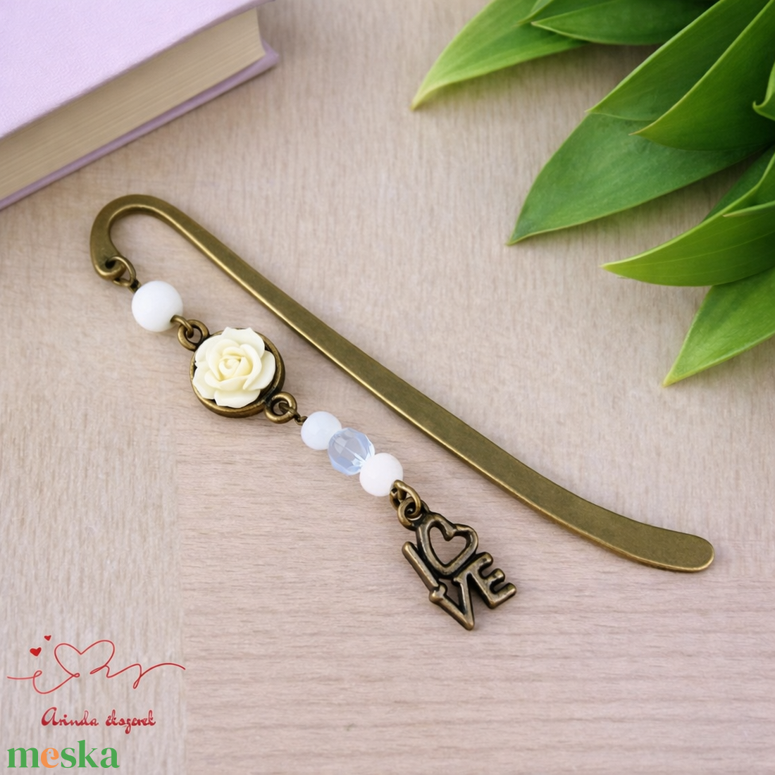 Rózsaszín rózsás könyvjelző - Anyák napi apró figyelmesség #29 - könyv & zene - könyvjelző - Meska.hu