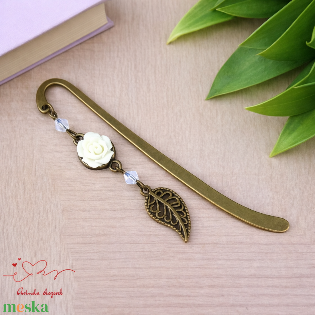 Rózsaszín rózsás könyvjelző - Anyák napi apró figyelmesség #32 - könyv & zene - könyvjelző - Meska.hu