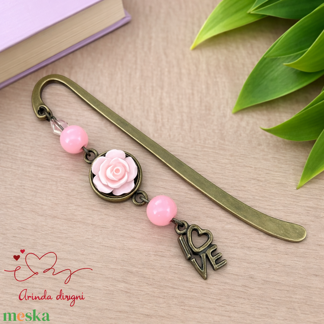 Rózsaszín rózsás könyvjelző - Anyák napi apró figyelmesség #18 - könyv & zene - könyvjelző - Meska.hu